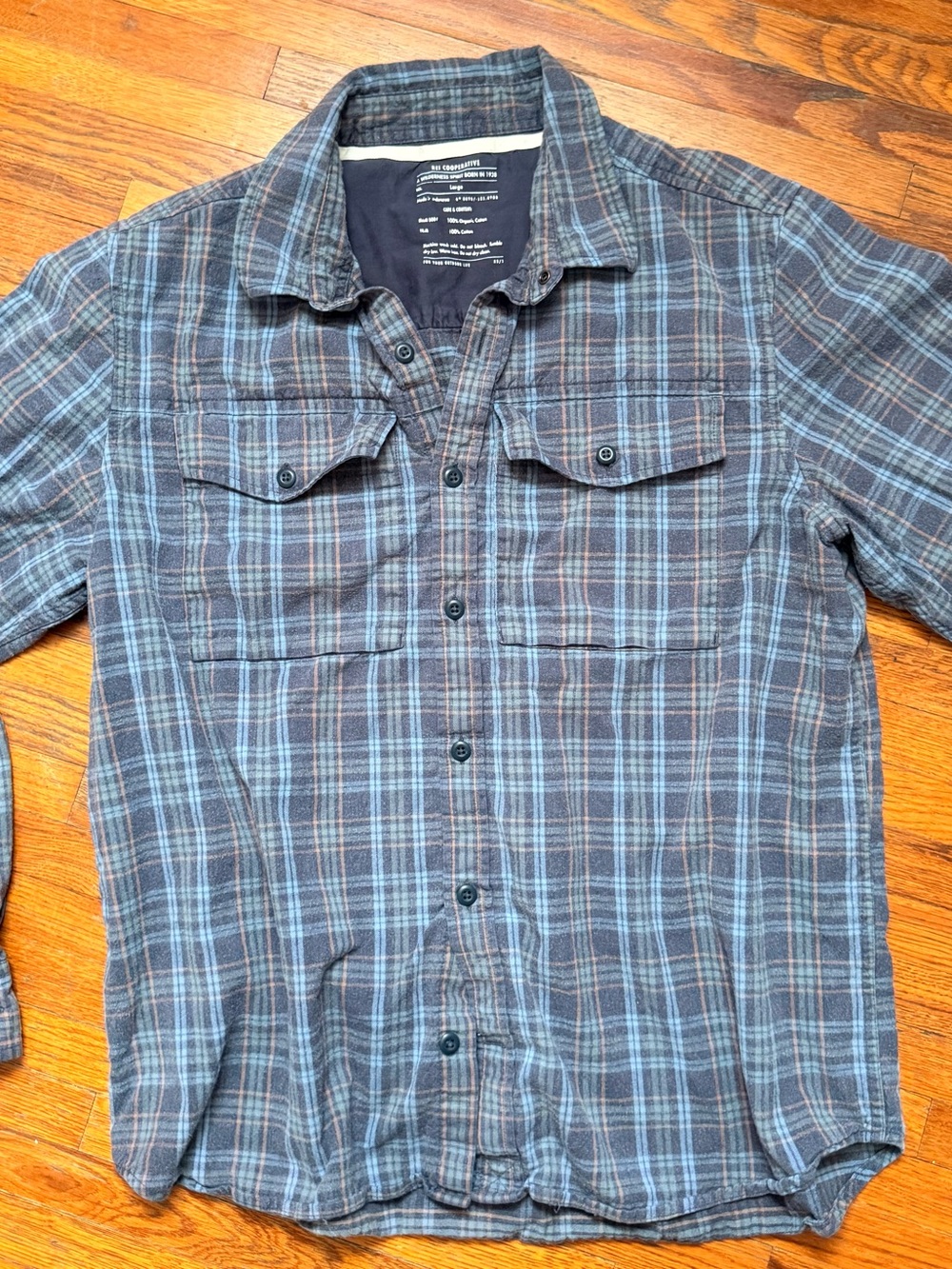 REI Co-op Men's Flannel Shirt Large 100% Organic Cotton Plaid Long Sleeve